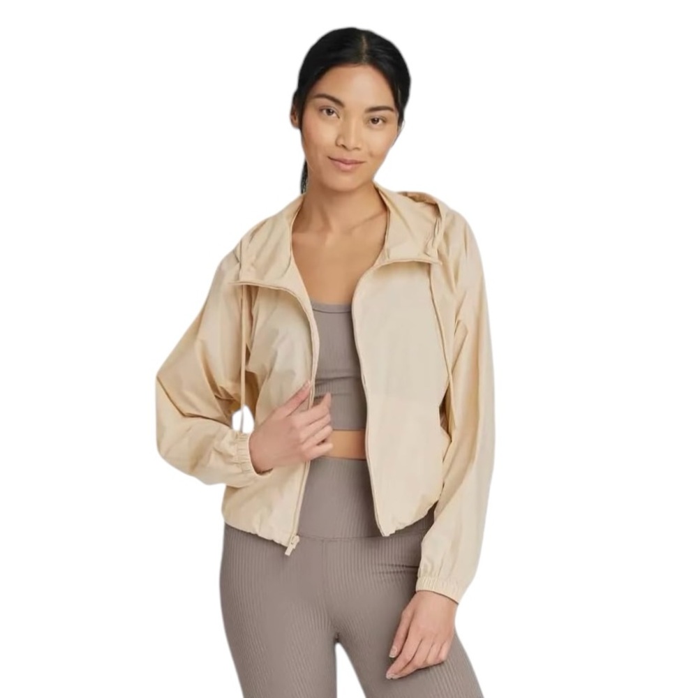 All in Motion Women’s Cropped Hooded Windbreaker Jacket Thumbholes NWT